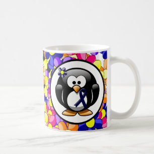 Dark Blue Ribbon Penguin Coffee Mug