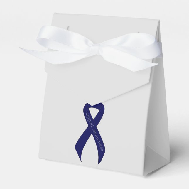 Dark Blue Ribbon Support Awareness Favor Box (Front Side)