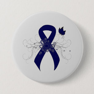 Dark Blue Ribbon with Butterfly 3 Inch Round Button