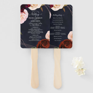 Dark Blue & Rose Gold Modern Rustic Floral Wedding Hand Fan