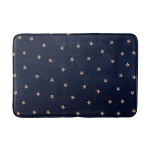 Dark Blue & Rose Gold Pink Glittery Stars Starry Bath Mat