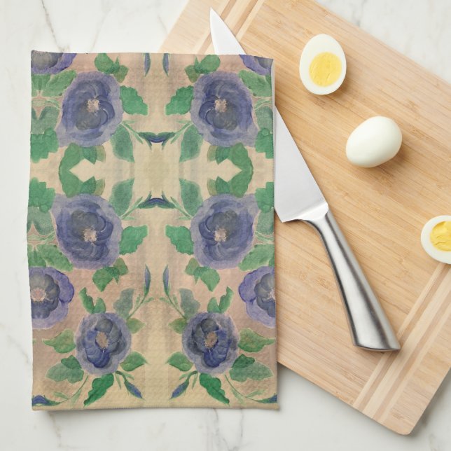 Dark Blue Rose Kitchen Towel (Quarter Fold)