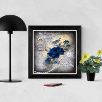 Dark Blue Rose Victorian Ephemera Grunge
