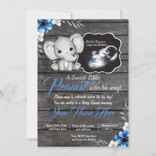 Dark blue rustic elephant boy invitation shower