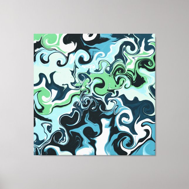 Dark Blue, Sage Green,  Abstract Fluid   Canvas Print (Front)
