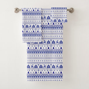 Dark Blue Scandinavian Nordic Winter Christmas Bath Towel Set