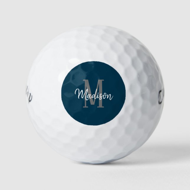 Dark Blue Script Monogram Personalized Womens Golf Balls (Front)