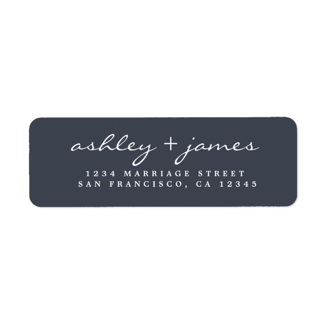 Dark Blue Script Wedding Return Address (Front)