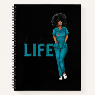 Dark Blue Scrubs Nurse Life Nursing Black Woman Notebook