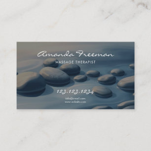 Dark Blue Serene Water Stones Massage Therapist Business Card