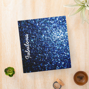 Dark Blue shiny faux glitter sparkles Personalize Binder