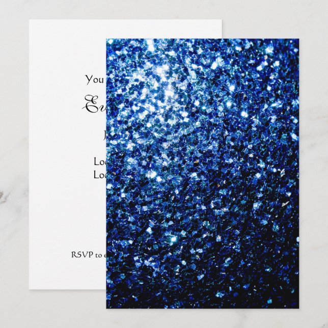 Dark Blue shiny faux glitter sparkles Personalize Invitation (Front/Back)
