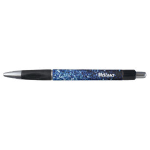 Dark Blue shiny faux glitter sparkles Personalize Pen