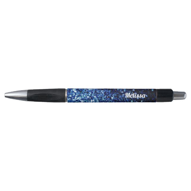 Dark Blue shiny faux glitter sparkles Personalize Pen (Front)
