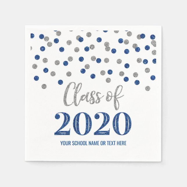 Dark Blue Silver Confetti Class of 2020 Graduation Napkin (Front)