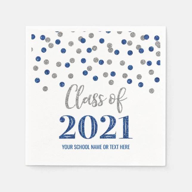 Dark Blue Silver Confetti Class of 2021 Graduation Napkin (Front)