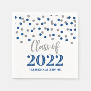 Dark Blue Silver Confetti Class of 2022 Napkin