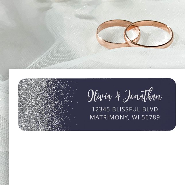 Dark Blue Silver Glitter Wedding Address (Creator Uploaded)