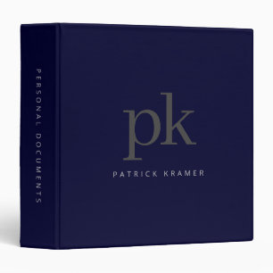 Dark Blue Simple Modern Minimalist Monogram  Binder