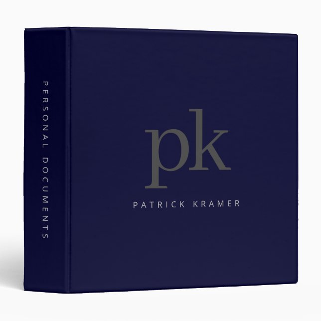 Dark Blue Simple Modern Minimalist Monogram  Binder (Front/Spine)