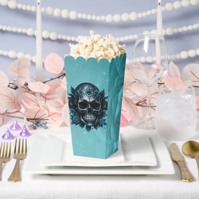 Dark blue skull with roses. favor box (Wedding)