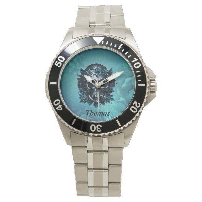 Dark blue skull with roses. watch (Front)