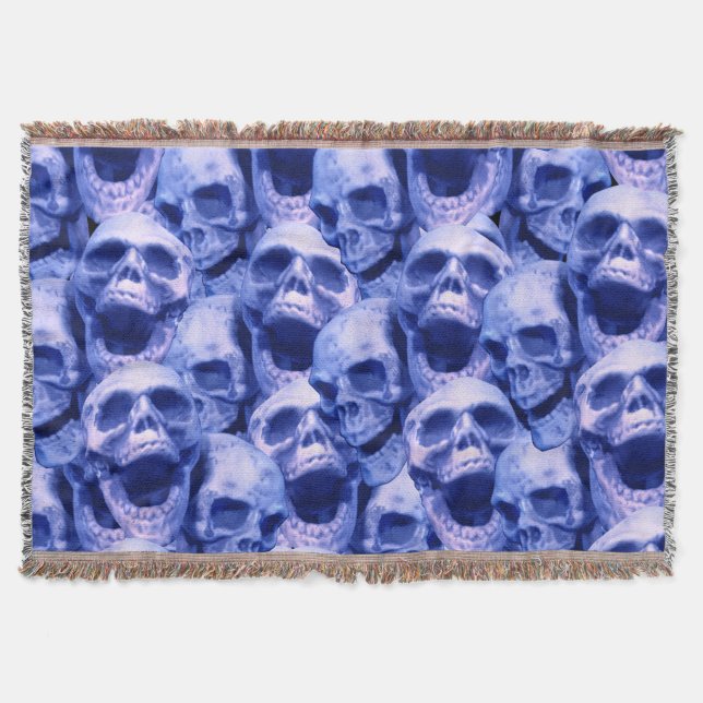 Dark Blue Skulls Throw Blanket (Front)
