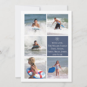 Dark Blue Snowflake Double Sided Multi Photo Card