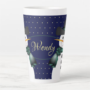 Dark Blue Snowman Latte Mug