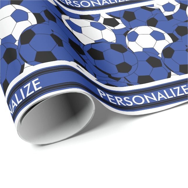 Dark Blue Soccer Ball Collage Wrapping Paper (Roll Corner)