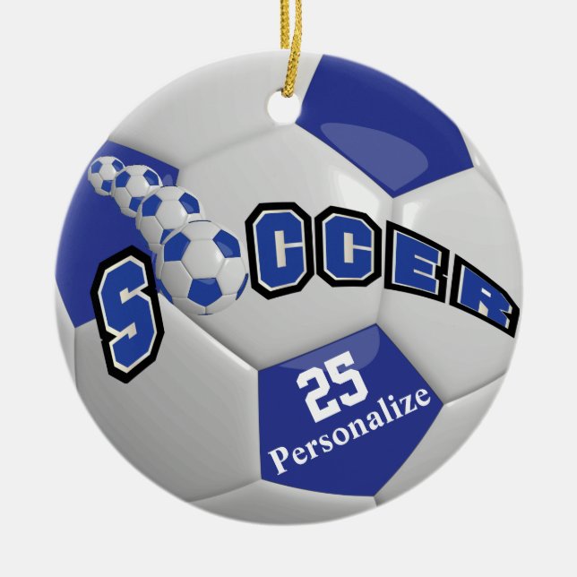 Dark Blue Soccer Ball | Personalize Ceramic Ornament (Front)