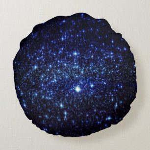 Dark Blue Sparkle Stars Round Pillow