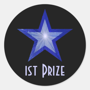 Dark Blue Star '1st Prize' round sticker black