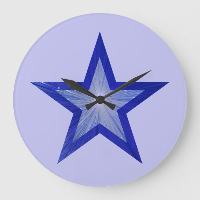 Dark Blue Star clock round pale blue (Front)