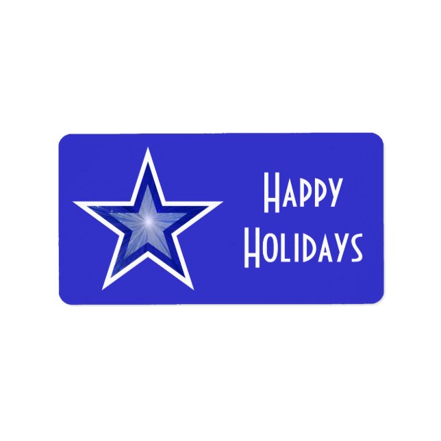 Dark Blue Star 'Happy Holidays' label medium blue (Front)