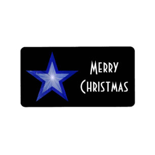 Dark Blue Star Merry Christmas label medium black