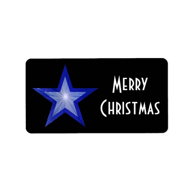 Dark Blue Star Merry Christmas label medium black (Front)