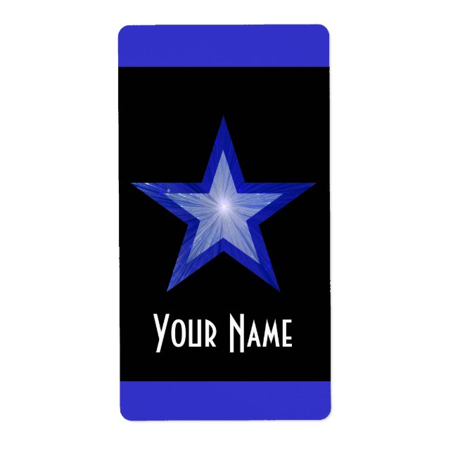 Dark Blue Star 'Name' stripe label large black (Front)