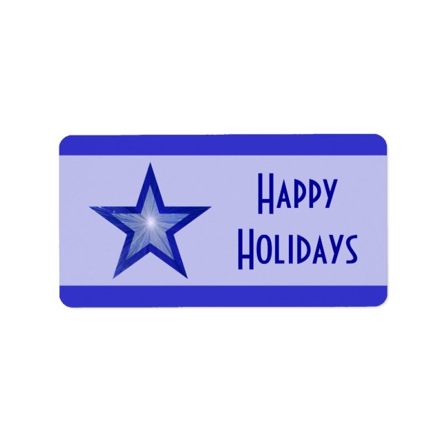 Dark Blue Star stripe 'Happy Holidays' medium blue Label (Front)