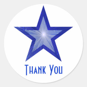 Dark Blue Star "Thank You" round sticker white