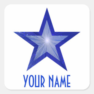 Dark Blue Star 'Your Name'' square sticker white