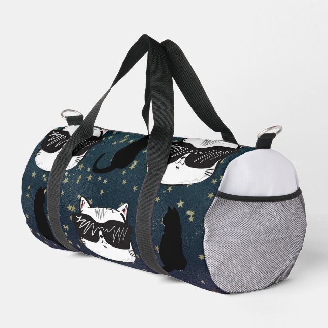 Dark Blue Starry Cool Cats Print Cut Sew Bag (Right Corner)