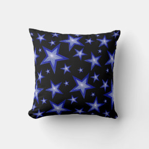 Dark Blue Stars Black 'Text' square blue back Throw Pillow