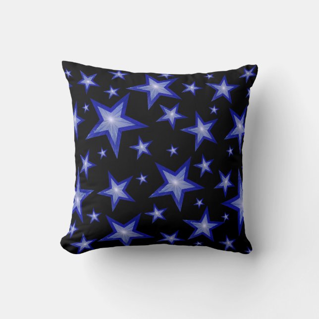 Dark Blue Stars Black 'Text' square blue back Throw Pillow (Front)