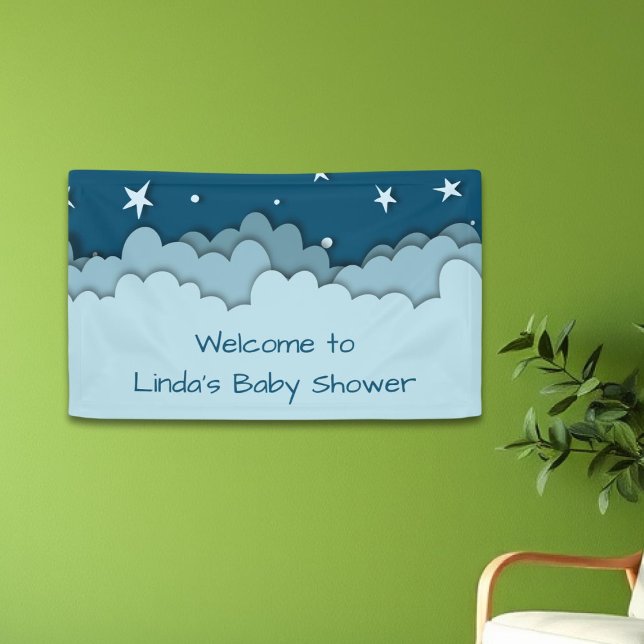 Dark Blue Stars Celestial Welcome Baby Shower Banner (Creator Uploaded)