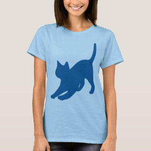 Dark Blue Stretching Cat Silhouette T-Shirt