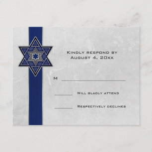 Dark Blue Stripe Star Bar Mitzvah RSVP Card