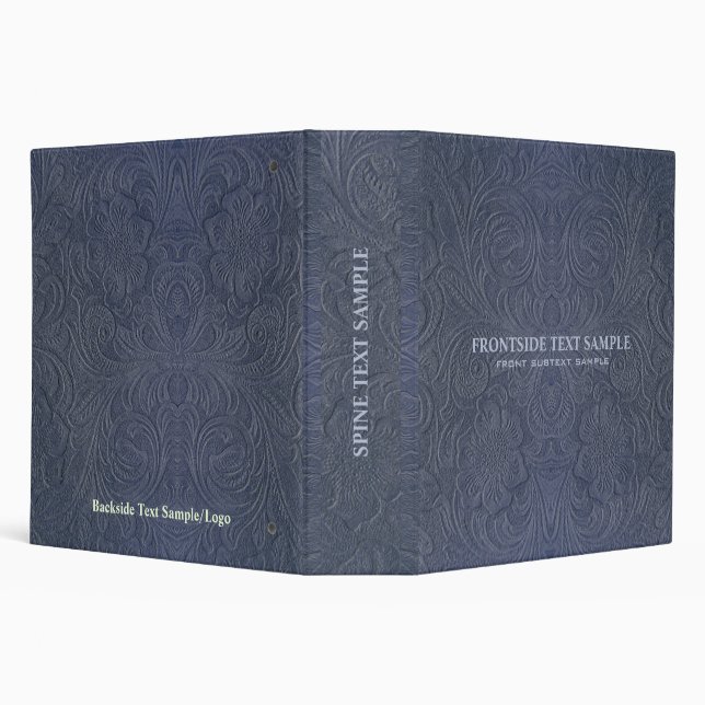 Dark Blue Suede Leather Look Embossed Flowers Binder (Background)