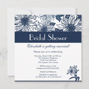 Dark Blue Sunflower Bridal Shower Invitation