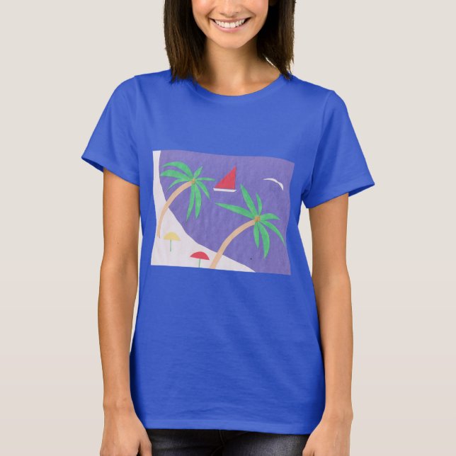 Dark Blue T-Shirt with Beach Scene (Front)